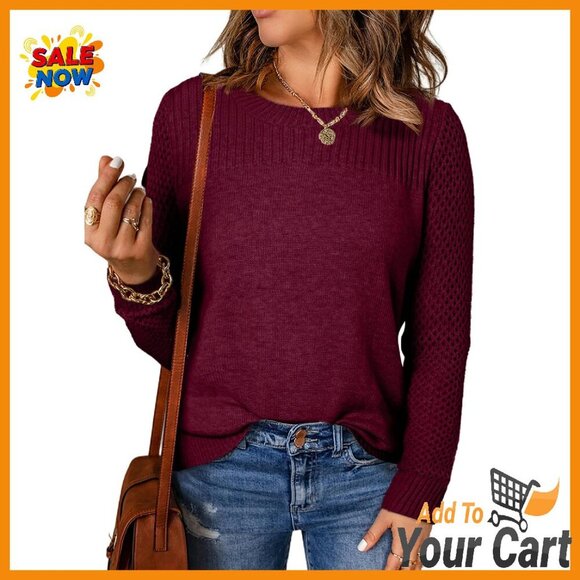 Oversized Cable Knit Sweater Lightweight Crochet Pullover Casual